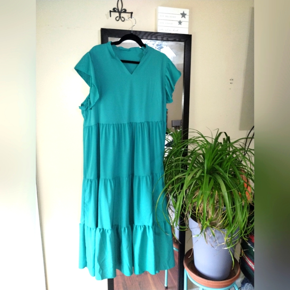 Teal flutter sleeves boho tiered dress sz 3XL NWT